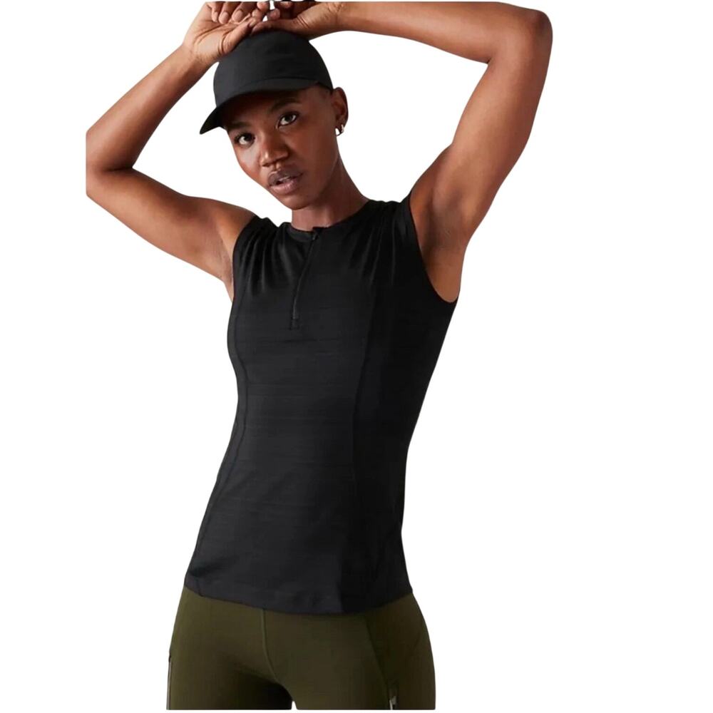 Athleta Black Half Zip Tank Top With Back Zip Pocket Size Large